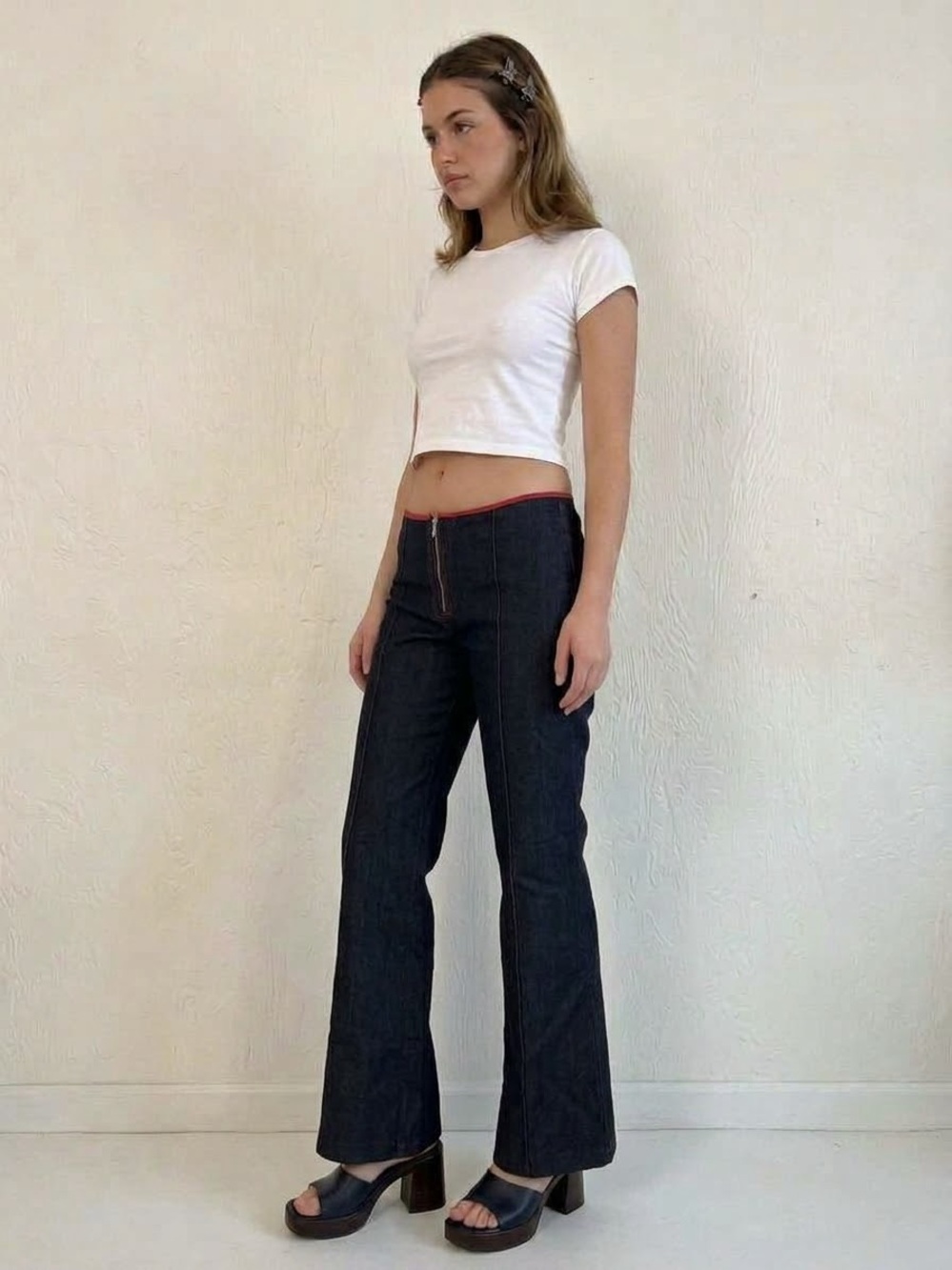 VINTAGE Y2K Low Rise Flare Stretch Jeans Size 8-10 Dark Wash 2000s